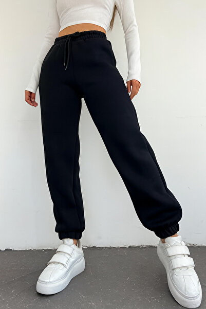 EydaMoon Γυναικείο μαύρο χειμερινό παντελόνι με χοντρό εσωτερικό επένδυση και ελαστικό πόδι - Μαύρο