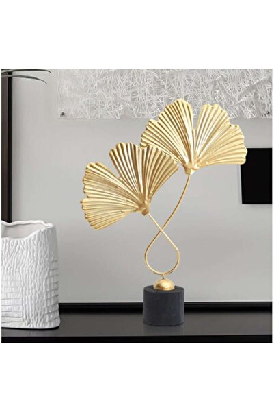 OEM Decorative sculpture in wood and metal, ginkgo leaves, golden, 36x26x7