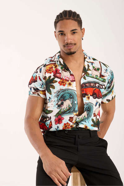 İLKCET MODA Чоловіча сорочка оверсайз з етнічним візерунком