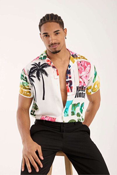 İLKCET MODA Чоловіча сорочка оверсайз з етнічним візерунком