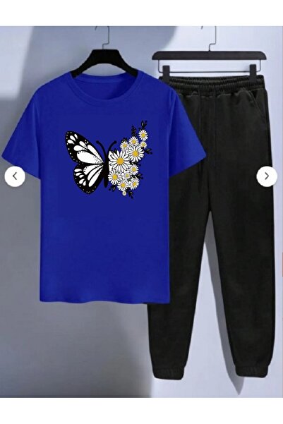 FAEL LİFE Women / Girl Thsort Tracksuit Set Butterfly Daisy Printed