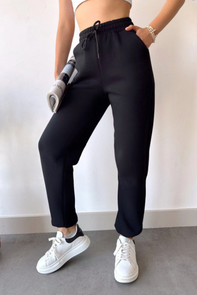 EydaMoon Γυναικείο μαύρο χειμερινό παντελόνι με χοντρό βαμβακερό επένδυση, ελ...