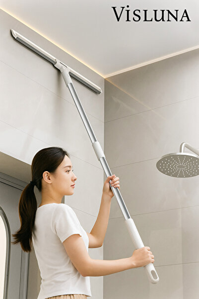 VİSLUNA Teleskopik Uzun Saplı Cam Silme Ve Yer Çekçek Süper Esnek Çekpas Katlanabilir 180 Derece Çekpas