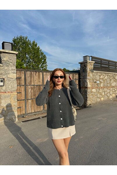 Lamierra Yumoş Heart Button Beard Women's Knitwear Cardigan