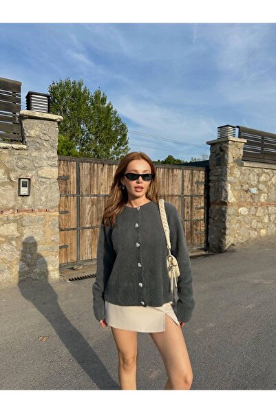 Lamierra Yumoş Heart Button Beard Women's Knitwear Cardigan