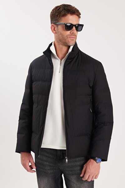 Tudors Erkek Regular Fit Normal Kesim Kaz Tüyü Çift Cepli Fermuarlı Siyah Mont