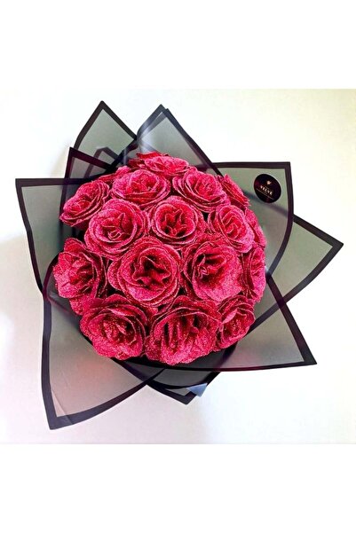velve Buchet Glitter Roses cu 19 trandafiri de sapun, Rosu