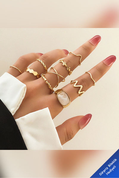 The Collection 10-Piece Combination Joint Gold Enamel Ring Set