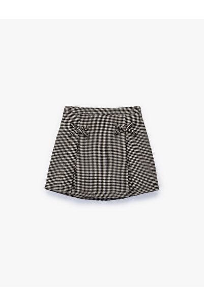 Koton Bow Detailed Cotton A-Line Plaid Skirt