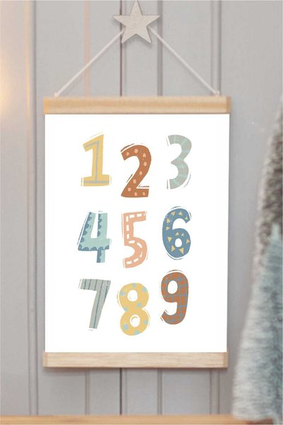 Piksel Grafik Sayılar Askılı Kanvas Poster - Bebek Çocuk Odası Resim Poster 30x40 cm