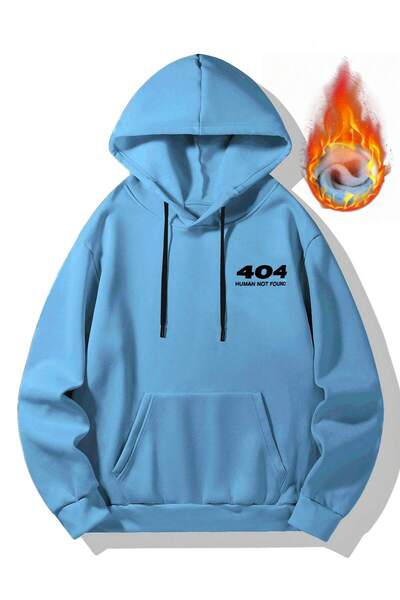 ModaQamar 404 Human Not Found Ön Arka Baskılı Oversize Kanguru Cep Siyah Kapüşonlu Sweatshirt Hoodie