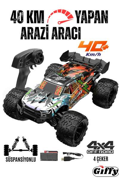 giffy Oyuncak 40 KM Hız Yapan 2.4 G Uzaktan Kumandalı Şarjlı 4X4 Full Fonksiyon Arazi Aracı Offroad Araba