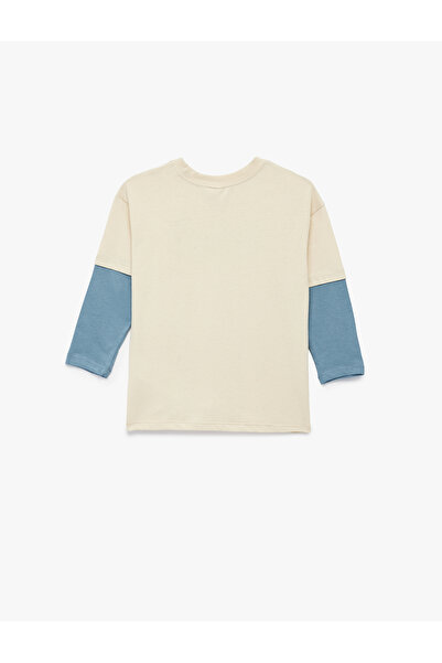 Koton Μπλουζάκι με μακρύ μανίκι από βαμβάκι με στάμπα με λαιμόκοψη