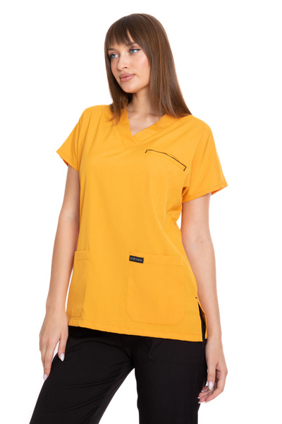 VİZYON UNIFORM Premium Lycra Hardal Sarısı Tek Üst Hemşire Forması Cerrahi fo...
