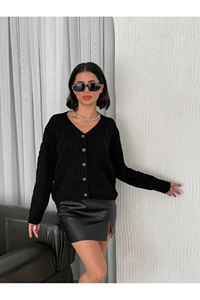 Lirviya كارديجان محبوك بنمط مزخرف مع أزرار