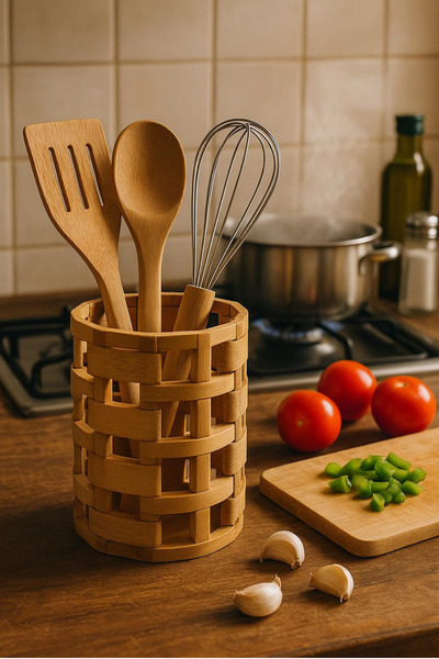 NEWNOW Φυσική θήκη για κουτάλια από μπαμπού – Οργανωτής κουζινικών σκευών από μπαμπού