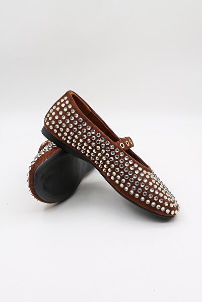 KRISTE BELL Kristebell Imported Special Series Women's Stoned Suede Leather Ballerinas Kb1020 - Brown - 36