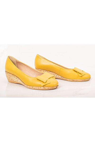 Condur by Paula Pantofi dama casual din piele naturala galben stil balerin cu fundita