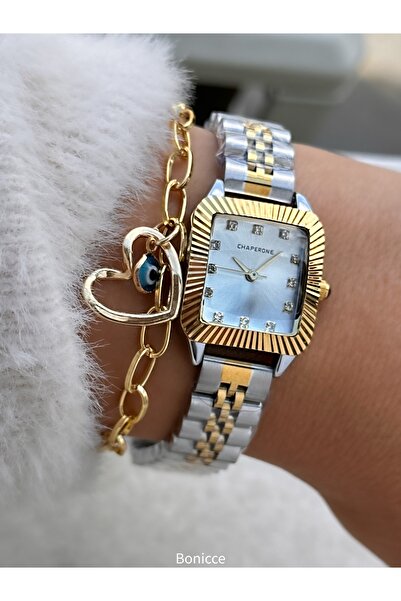 Chaperone ساعة يد نسائية، حجر كريستال أصفر، سوار فولاذي، ضمان لمدة سنتين، هدي...