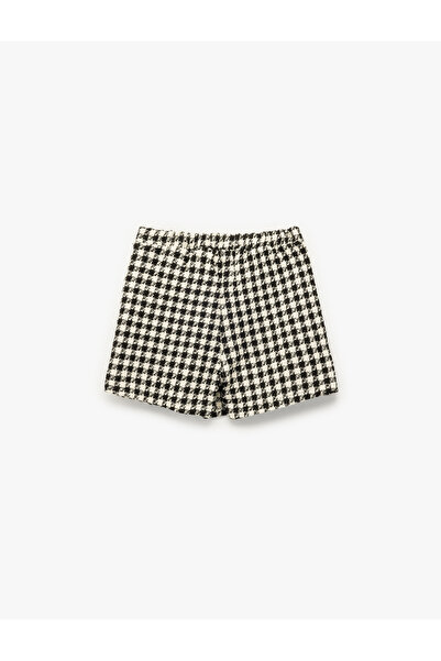 Koton Kaz Ayağı Desenli Beli Lastikli Tüvit Şort Etek