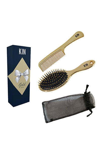 Koh-I-Noor Cosmetics Set cadou auriu metalic perie si pieptene Koh-I-Noor K010-GM