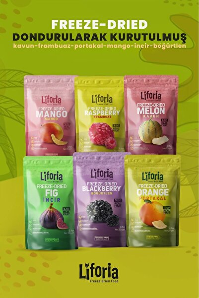 Liforia 6 قطع من الفواكه المجمدة - وجبة خفيفة صحية - مانجو، تين، بطيخ، برتقال، توت العليق، بلاك بيري