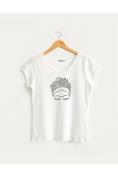 Kidilia تي شيرت نسائي بتصميم خطوي من تصميم فريدا، برقبة على شكل حرف V، مصنوع ...