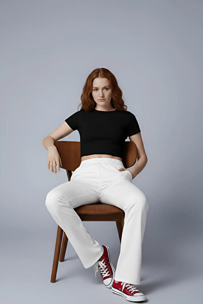 Thestiluxe Women's Black High Waist Flared Modal Pants Sweatpants