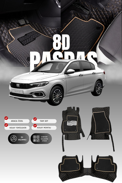 stiloto Fiat Egea (2015 ve sonrası) 8D Deri Havuzlu Oto Paspas | Tam Koruma,A...