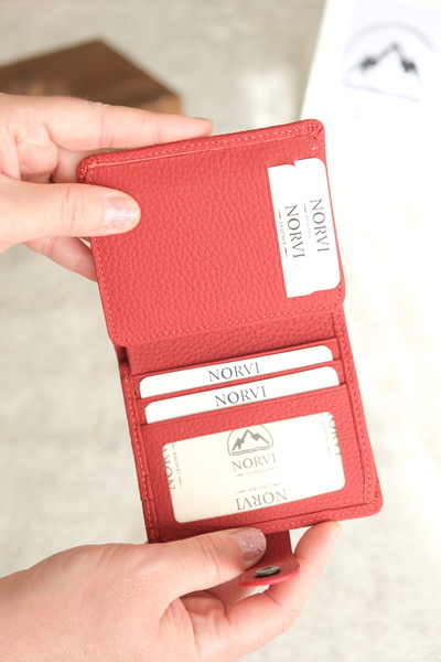 Norvi Leather Multi-Compartment Horizontal Genuine Leather Wallet with Snap Fasteners