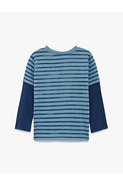 Koton Μπλουζάκι με μακρύ μανίκι από βαμβακερό λαιμόκοψη με κέντημα με ζώα