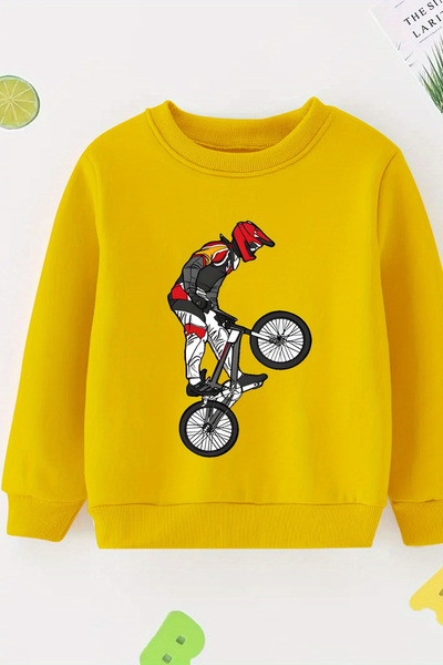 MYADA Φούτερ με στάμπα ποδηλάτης με 3 κλωστές Premium Crew Neck 24503