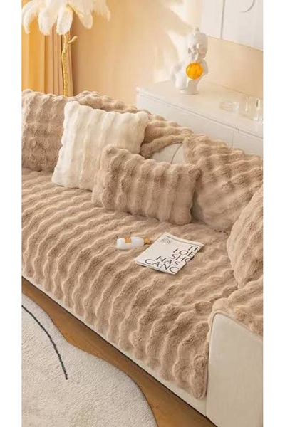 DECORA CASA HOME COLLECTİON غطاء أريكة / غطاء كنبة بنمط فقاعات من القطيفة على شكل أرنب (قطعة واحدة) لون كاميل 80 × 200 سم