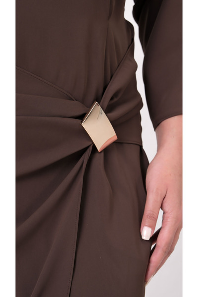Lafaba Kadın Kahverengi Aksesuar Detay Midi Davet Elbise