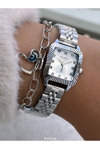 Chaperone Women's Wristwatch, Gray Crystal Stone, Steel Band, 2 Years Warranty, Bracelet Gift