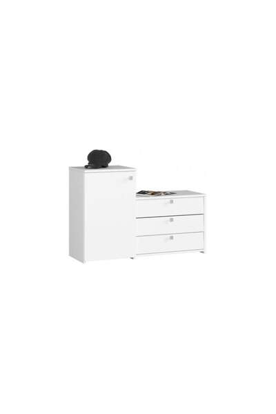Artool Shoe Storage Cabinet, Laminated Board, 3 Drawers, 2 Shelves, White, 98.4x33x68/43 cm