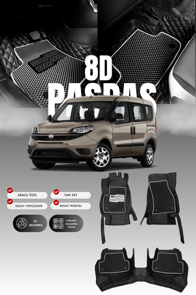 stiloto دواسة سيارة جلدية لسيارة فيات دوبلو (2009-2022) 8D |   حماية كاملة، م...