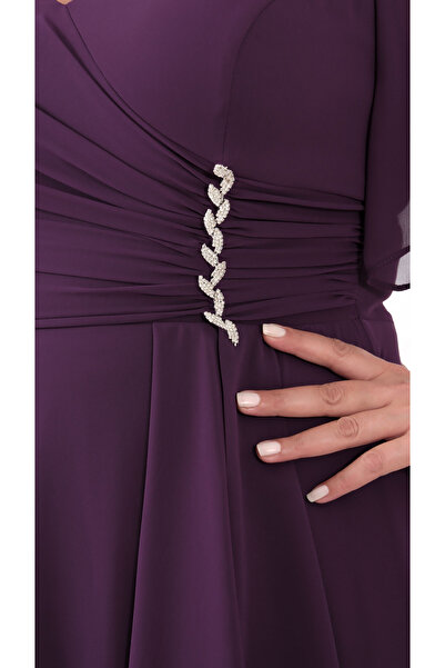 Lafaba Γυναικείο βραδινό φόρεμα από σιφόν με λαιμόκοψη σε σχήμα V, με πέτρες, μεγάλο μέγεθος