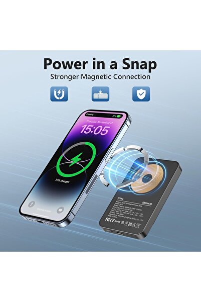 Generic Magnetic Power Bank 5000mAh with LED Display, 22W Wireless Portable Charger Slim Magnetic Battery Pa