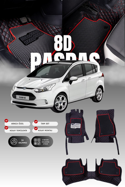 stiloto فورد بي-ماكس (2012-2017) سجادة أرضية للسيارة من الجلد بتصميم حوض السب...