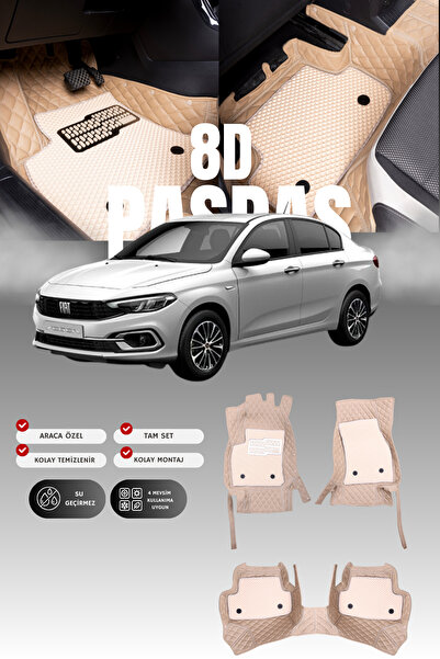 stiloto Fiat Egea (2015 ve sonrası) 8D Deri Havuzlu Oto Paspas | Tam Koruma,A...