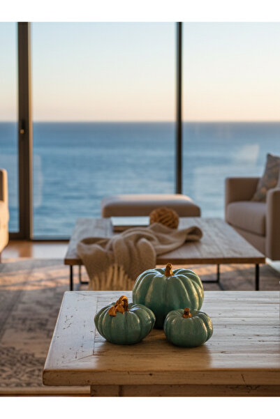 SEMY STORE Balkabağı 3 lü Dekor Seti Biblo Obje Süs Dekorasyon