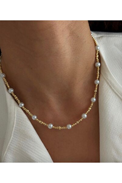 AychaAksesuar Çelik vip dorikalı incili kısa kolye