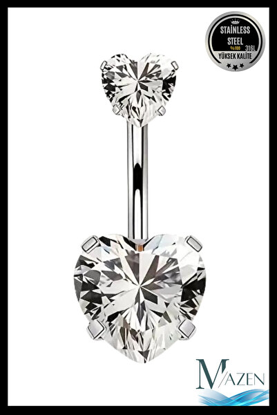 MAZEN Kalp Zirkon Taşlı Göbek Piercing | 316L Çelik | Kadın Takı Aksesuar | P...