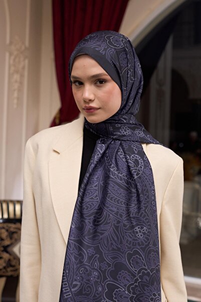 İpekhan Şal de mătase Voile cu model negru violet - 9803-25