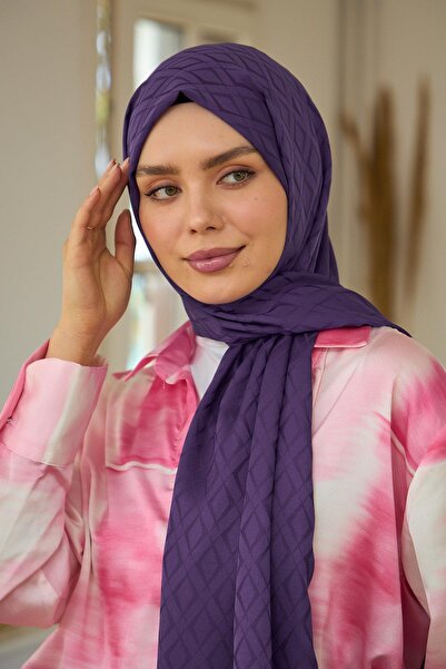 İpekhan Silky Jacquard Shawl Σκούρο Μωβ Καλοκαιρινή Συλλογή - 9015-18