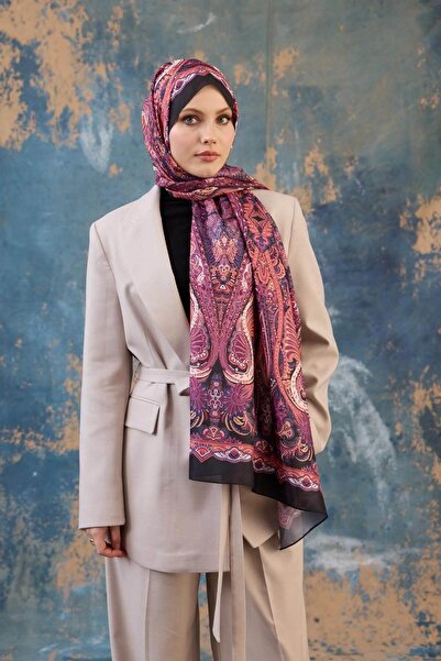 İpekhan Orange Pink Silk Patterned Shawl - Voile 9801-17