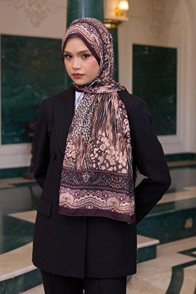 İpekhan Σάλι Voile με μοτίβο Bitter Brown Voile Silk Shawl - 9802-04
