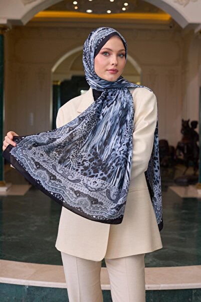 İpekhan Patterned Voile Shawl - Black Silver Silk - 9802-07