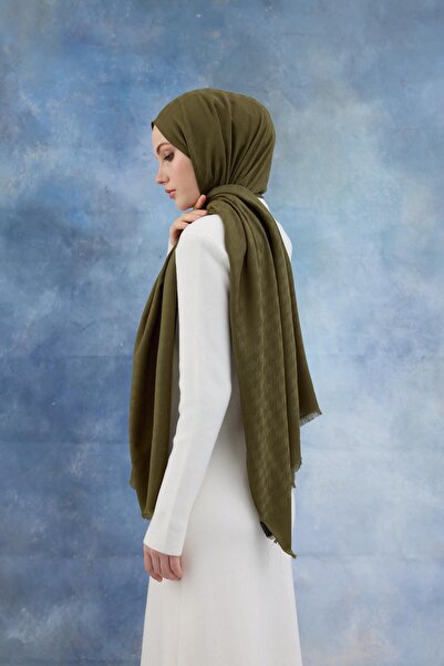 İpekhan Πράσινο βαμβακερό ζακάρ σάλι με σχέδιο Houndstooth - 8011-08